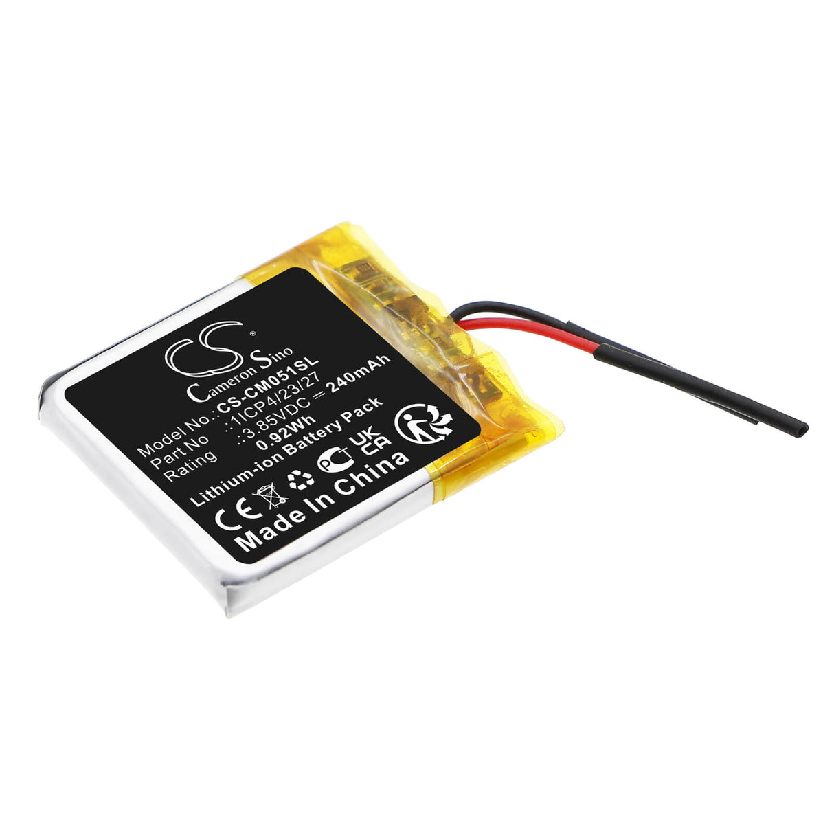 3.85V, Li-Polymer, 240mAh Battery Pack Battery fits Custom Battery Pack, 0.92Wh Battery Pack Cameron Sino Technology Limited