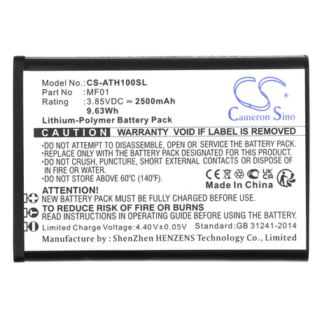3.85V, Li-Polymer, 2500mAh, Hotspot battery fits At&t, 711700572011, Ct2mhs01, T-mobile Hotspot Tmo Hs1, 9.63Wh Hotspot Cameron Sino Technology Limited
