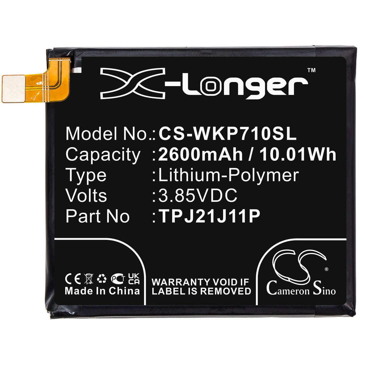 3.85V, Li-Polymer, 2600mAh, SmartPhone battery fits Wiko, Tpj21j11p, P710, Rakuten, 10.01Wh Mobile, SmartPhone Cameron Sino Technology Limited (Smartphone)