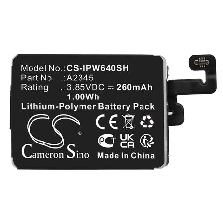 3.85V, Li-Polymer, 260mAh, Smartwatch battery fits Apple, A2345, Watch Series S6 40mm, 1.00Wh Smartwatch Cameron Sino Technology Limited