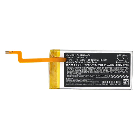 3.85V, Li-Polymer, 2830mAh, Media Player battery fits Apple, Vk385879, Ipod Video 5th 5.5 Gen 30gb, 10.9Wh Media Player Cameron Sino Technology Limited