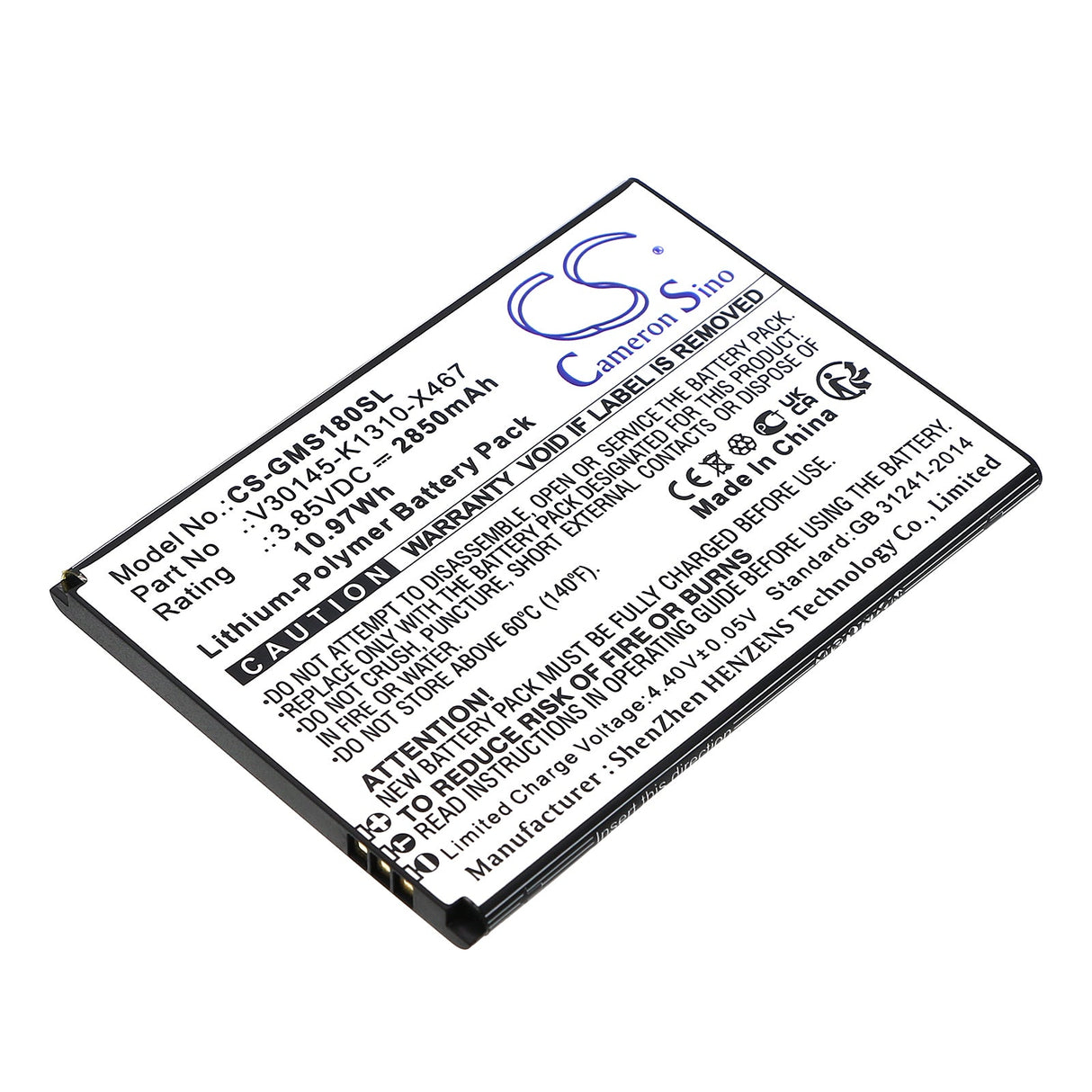 3.85V, Li-Polymer, 2850mAh, SmartPhone battery fits Gigaset, V30145-k1310-x467, Gs180, 10.97Wh Mobile, SmartPhone Cameron Sino Technology Limited (Smartphone)