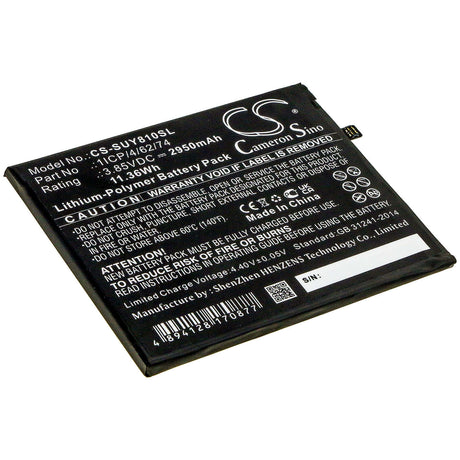 3.85V, Li-Polymer, 2950mAh, SmartPhone battery fits Sugar, 1icp/4/62/74, Y8 Max, 11.36Wh Mobile, SmartPhone Cameron Sino Technology Limited (Smartphone)
