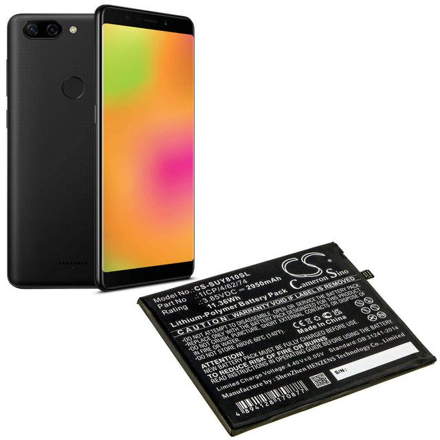 3.85V, Li-Polymer, 2950mAh, SmartPhone battery fits Sugar, 1icp/4/62/74, Y8 Max, 11.36Wh Mobile, SmartPhone Cameron Sino Technology Limited (Smartphone)