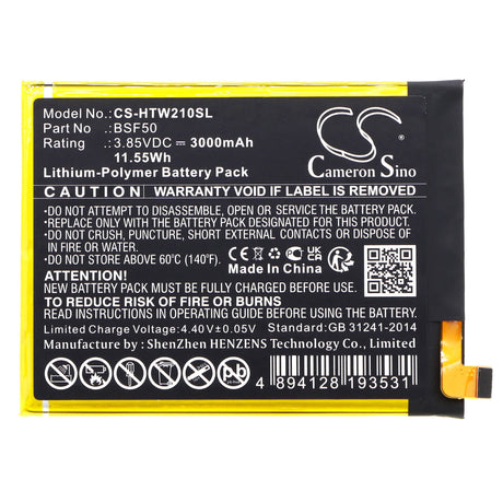 3.85V, Li-Polymer, 3000mAh, SmartPhone battery fits Htc, Bsf50, Wildfire E Lite, 11.55Wh Mobile, SmartPhone Cameron Sino Technology Limited (Smartphone)