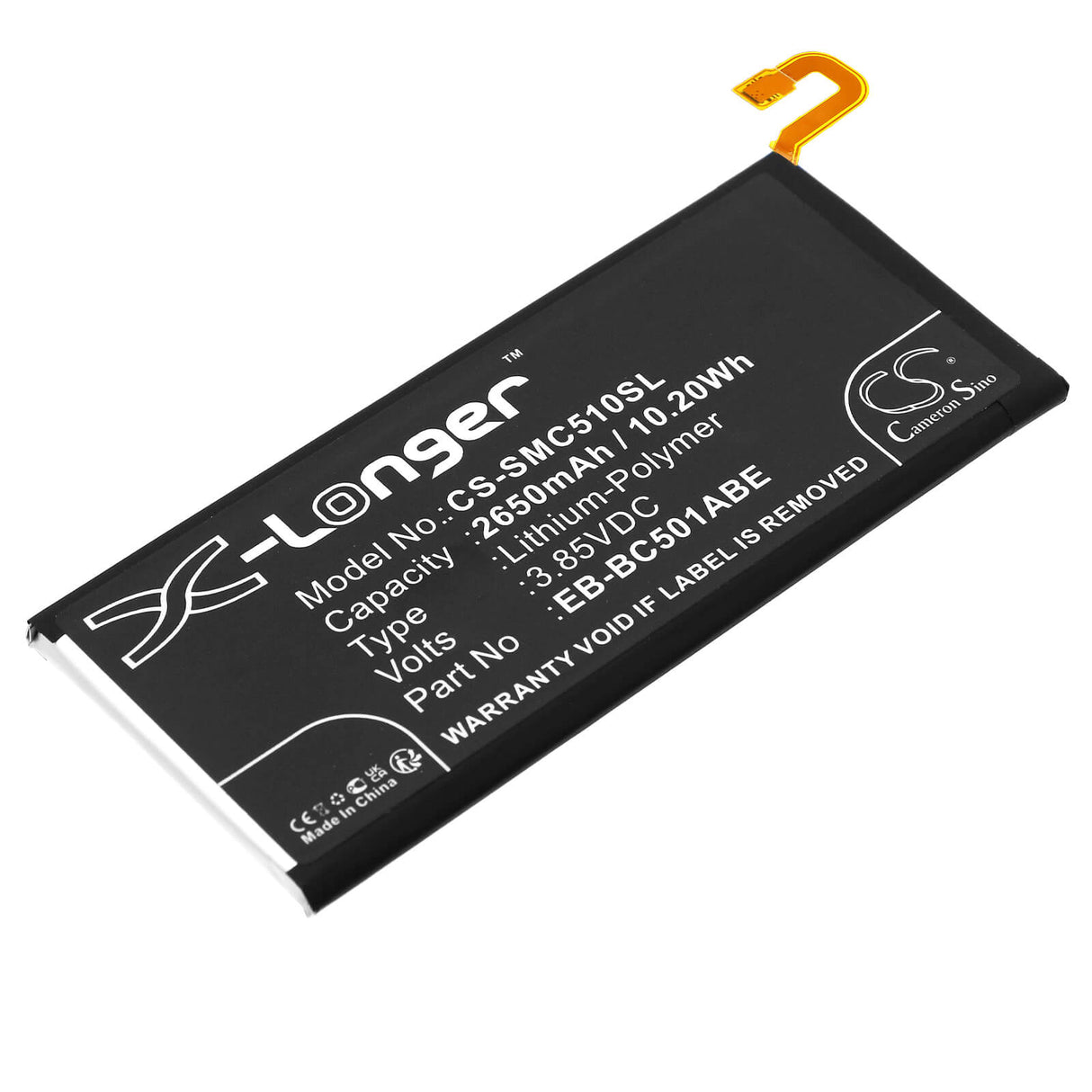3.85V, Li-Polymer, 2650mAh, SmartPhone battery fits Samsung, Eb-bc501abe, Galaxy C5 Pro, Galaxy C5 Pro Duos, 10.2Wh Mobile, SmartPhone Cameron Sino Technology Limited (Smartphone)