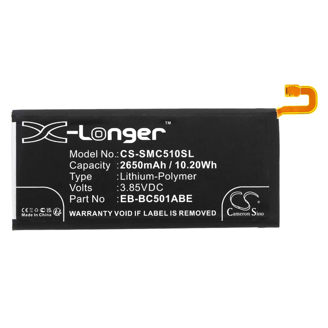 3.85V, Li-Polymer, 2650mAh, SmartPhone battery fits Samsung, Eb-bc501abe, Galaxy C5 Pro, Galaxy C5 Pro Duos, 10.2Wh Mobile, SmartPhone Cameron Sino Technology Limited (Smartphone)