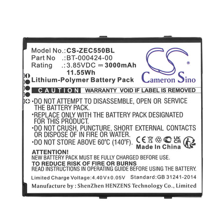 3.85v, Li-polymer, 3000mah, Barcode Scanner Battery Fits Zebra, Ec50, Ec55, 11.55wh Barcode Scanner Cameron Sino Technology Limited