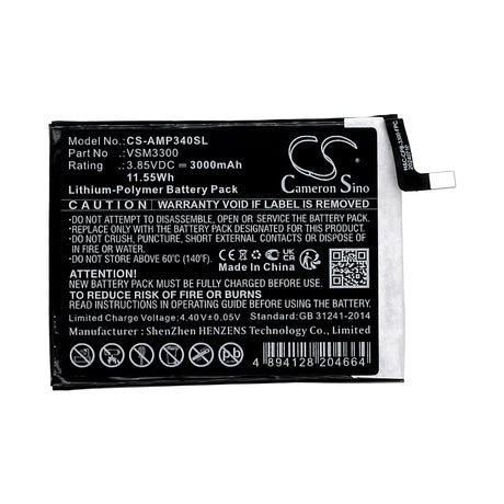 3.85V, Li-Polymer, 3000mAh, SmartPhone battery fits At&t, Cricket, Vsm3300, Fusion Z, Maestro Plus, 11.55Wh Mobile, SmartPhone Cameron Sino Technology Limited (Smartphone)