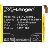 3.85V, Li-Polymer, 3100mAh, SmartPhone battery fits Asus, C11p1608, A002a, V570kl, 11.94Wh Mobile, SmartPhone Cameron Sino Technology Limited (Smartphone)