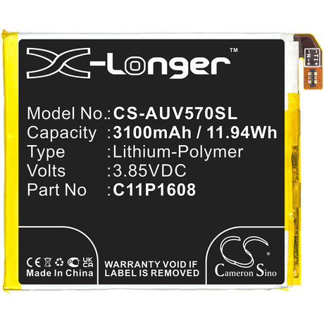 3.85V, Li-Polymer, 3100mAh, SmartPhone battery fits Asus, C11p1608, A002a, V570kl, 11.94Wh Mobile, SmartPhone Cameron Sino Technology Limited (Smartphone)