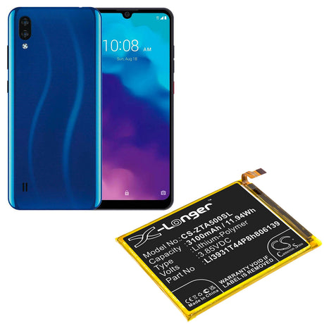 3.85V, Li-Polymer, 3100mAh, SmartPhone battery fits Zte, Li3931t44p8h806139, Blade A5 2020, Blade A51 2020, 11.94Wh Mobile, SmartPhone Cameron Sino Technology Limited (Smartphone)