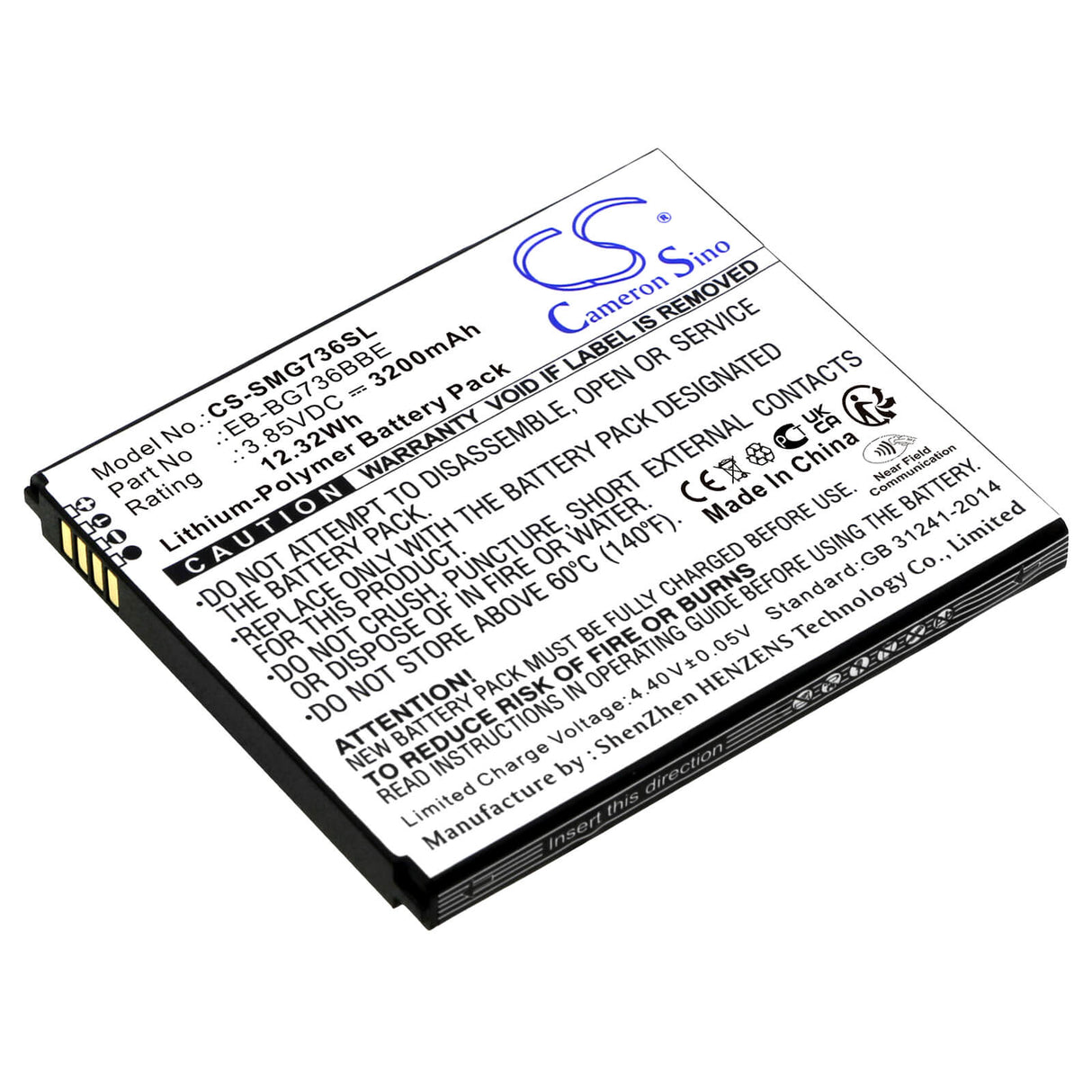 3.85V, Li-Polymer, 3200mAh, SmartPhone battery fits Samsung, Eb-bg736bbe, Galaxy Xcover 6 Pro, Sm-g736b, 12.32Wh Mobile, SmartPhone Cameron Sino Technology Limited (Smartphone)