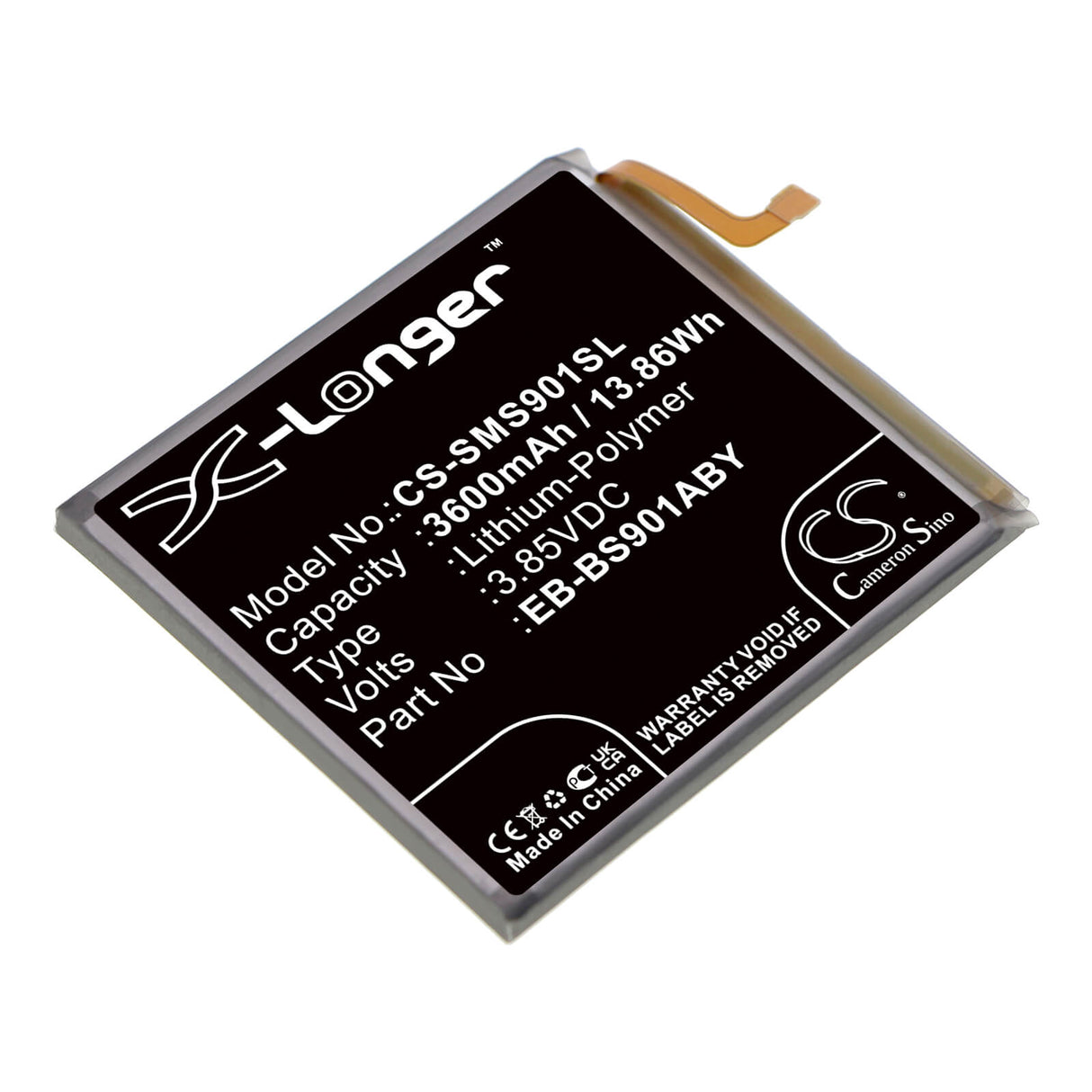 3.85V, Li-Polymer, 3600mAh, SmartPhone battery fits Samsung, Eb-bs901aby, Galaxy S22 5g, Sm-s9010, 13.86Wh Mobile, SmartPhone Cameron Sino Technology Limited (Smartphone)