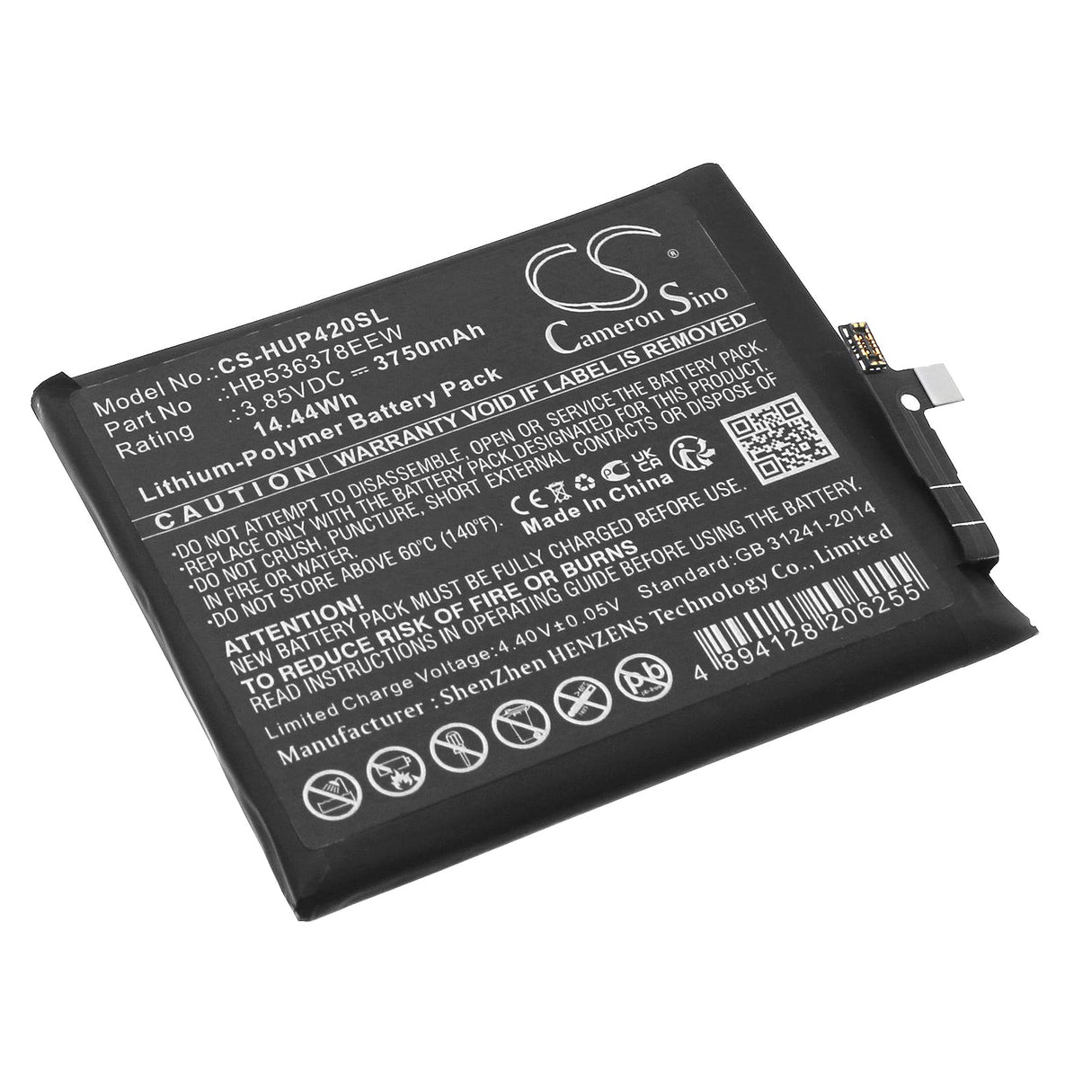 3.85V, Li-Polymer, 3750mAh, SmartPhone battery fits Huawei, Hb536378eew, Els-n09, Els-nx9, 14.44Wh Mobile, SmartPhone Cameron Sino Technology Limited (Smartphone)