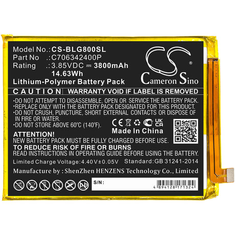 3.85V, Li-Polymer, 3800mAh, SmartPhone battery fits Blu, C706342400p, G0290ww, G80, 14.63Wh Mobile, SmartPhone Cameron Sino Technology Limited (Smartphone)
