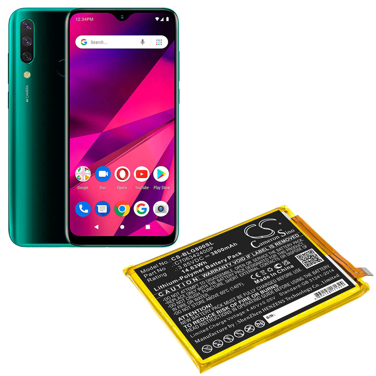 3.85V, Li-Polymer, 3800mAh, SmartPhone battery fits Blu, C706342400p, G0290ww, G80, 14.63Wh Mobile, SmartPhone Cameron Sino Technology Limited (Smartphone)