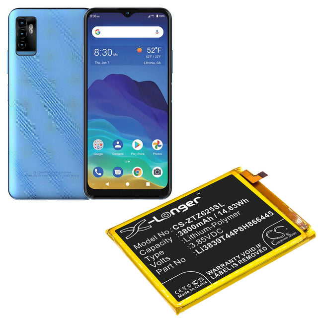 3.85V, Li-Polymer, 3800mAh, SmartPhone battery fits Zte, Li3839t44p8h866445, Blade 11 Prime 2020, Z6251vs, 14.63Wh Mobile, SmartPhone Cameron Sino Technology Limited (Smartphone)