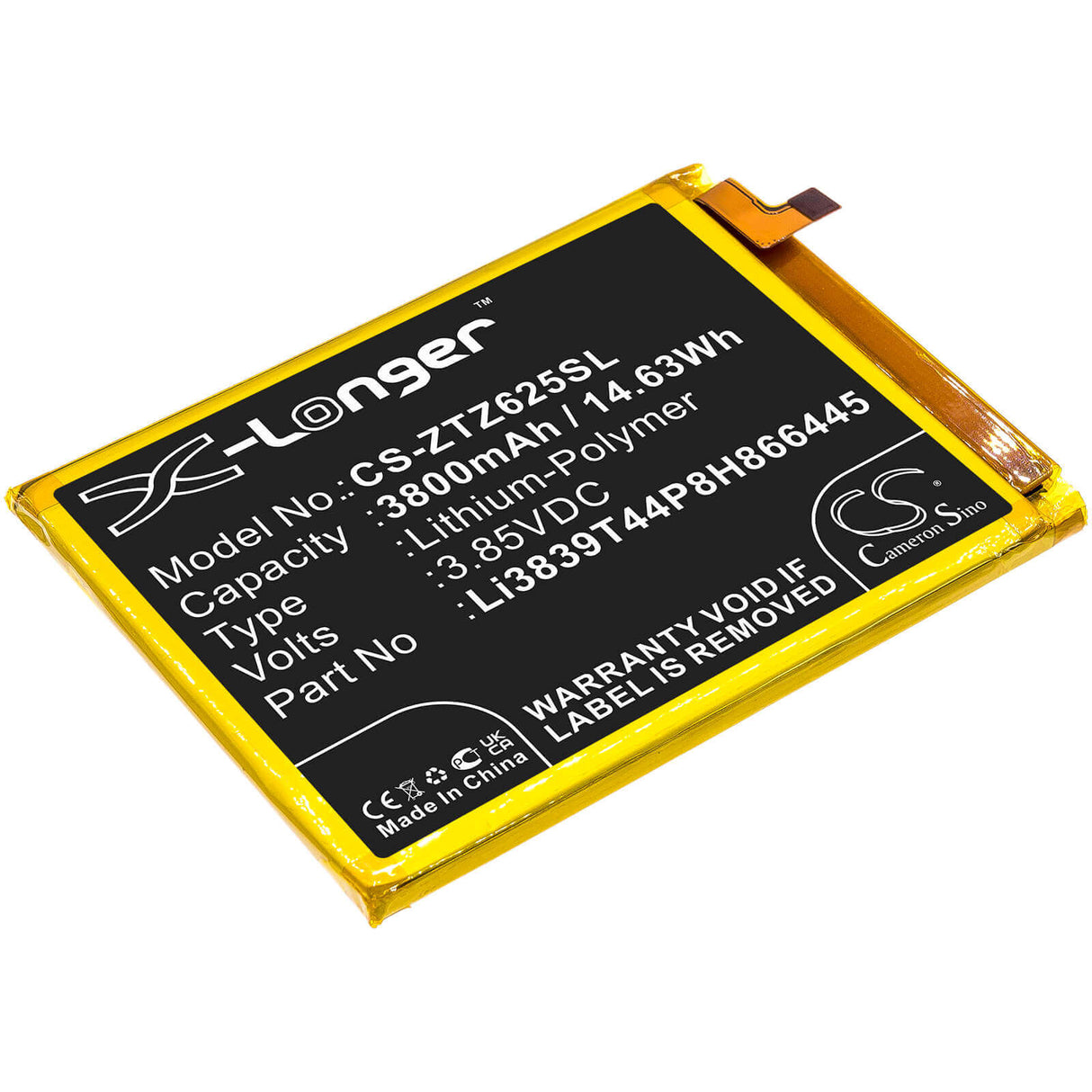 3.85V, Li-Polymer, 3800mAh, SmartPhone battery fits Zte, Li3839t44p8h866445, Blade 11 Prime 2020, Z6251vs, 14.63Wh Mobile, SmartPhone Cameron Sino Technology Limited (Smartphone)