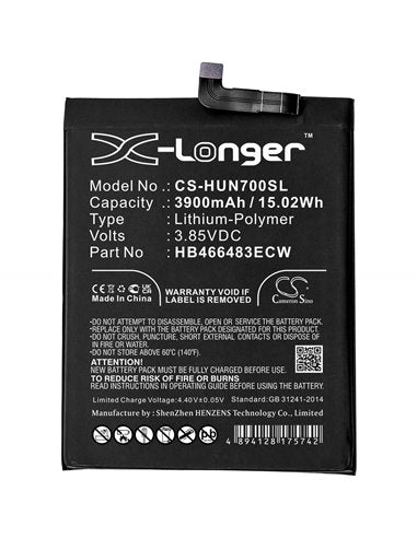 3.85V, Li-Polymer, 3900mAh, SmartPhone battery fits Huawei, Hb466483ecw, Jef-an00, Jef-an20, 15.02Wh Mobile, SmartPhone Cameron Sino Technology Limited (Smartphone)