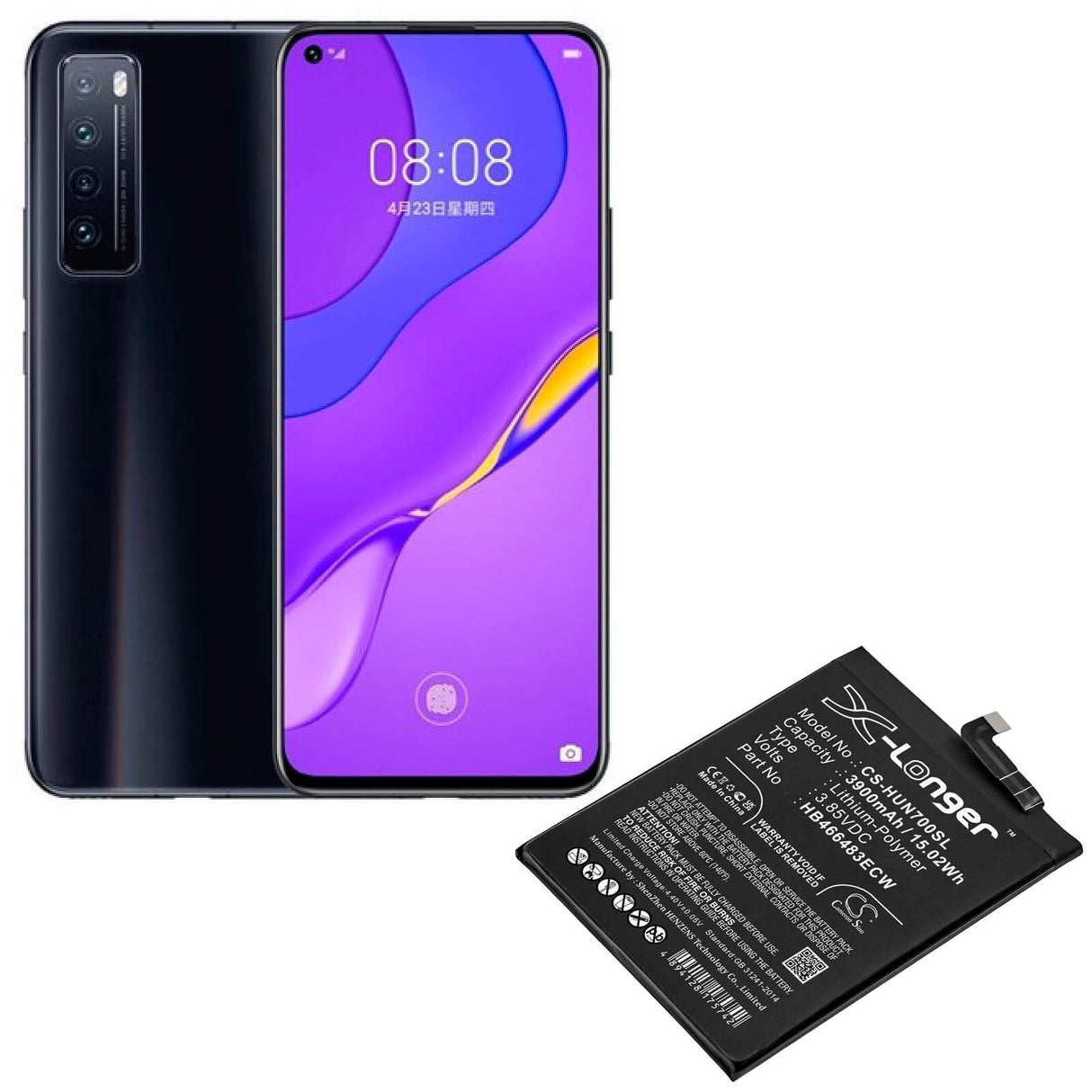 3.85V, Li-Polymer, 3900mAh, SmartPhone battery fits Huawei, Hb466483ecw, Jef-an00, Jef-an20, 15.02Wh Mobile, SmartPhone Cameron Sino Technology Limited (Smartphone)