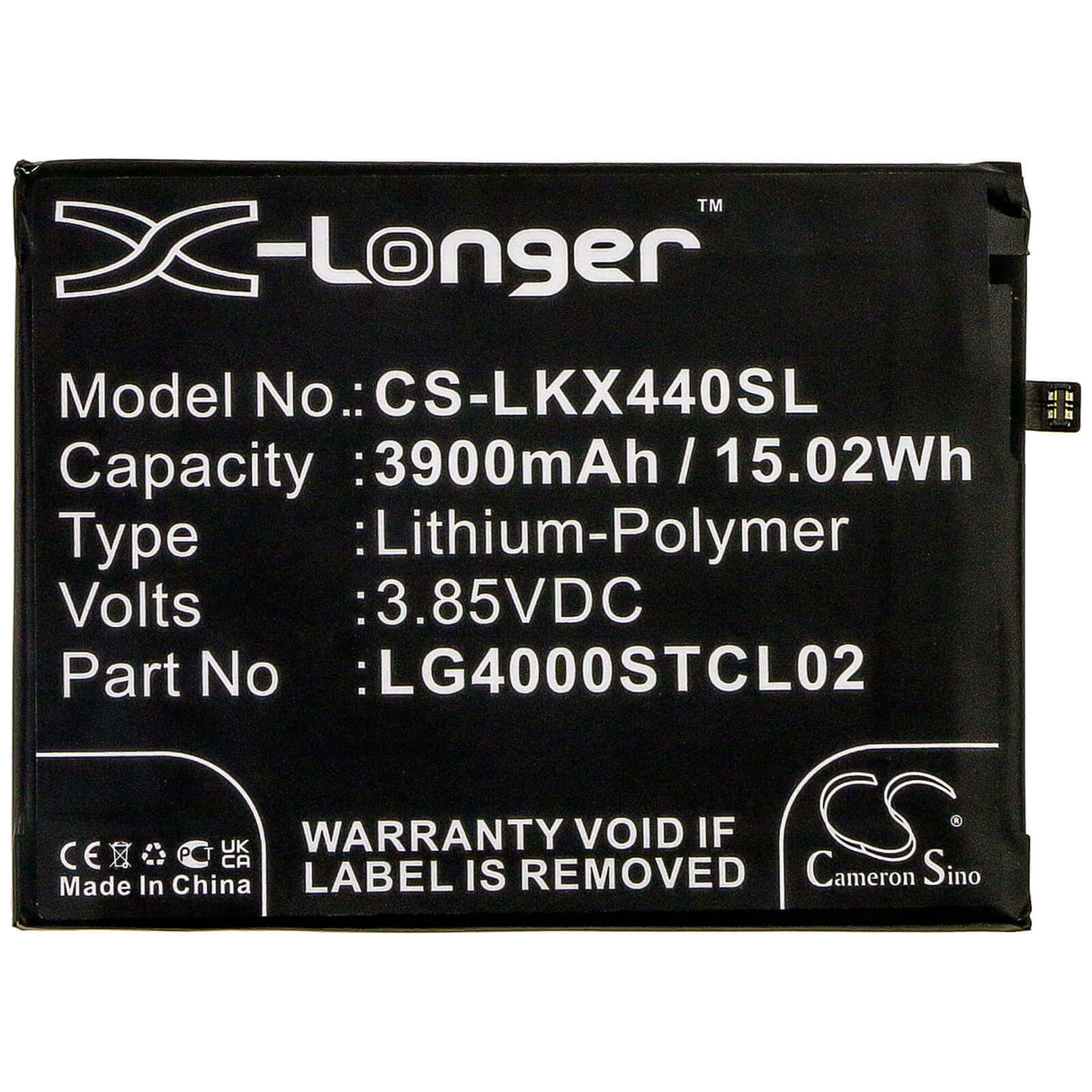 3.85V, Li-Polymer, 3900mAh, SmartPhone battery fits Lg, Lg4000stcl02, Lmx440im, W30 2019, 15.02Wh Mobile, SmartPhone Cameron Sino Technology Limited (Smartphone)