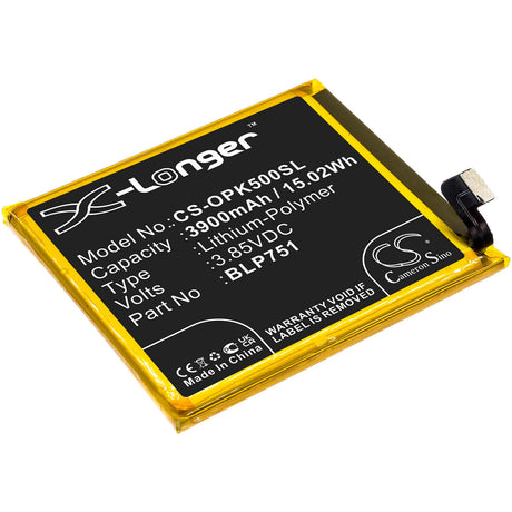 3.85V, Li-Polymer, 3900mAh, SmartPhone battery fits Oppo, Blp751, K5, Pcnm00, 15.02Wh Mobile, SmartPhone Cameron Sino Technology Limited (Smartphone)