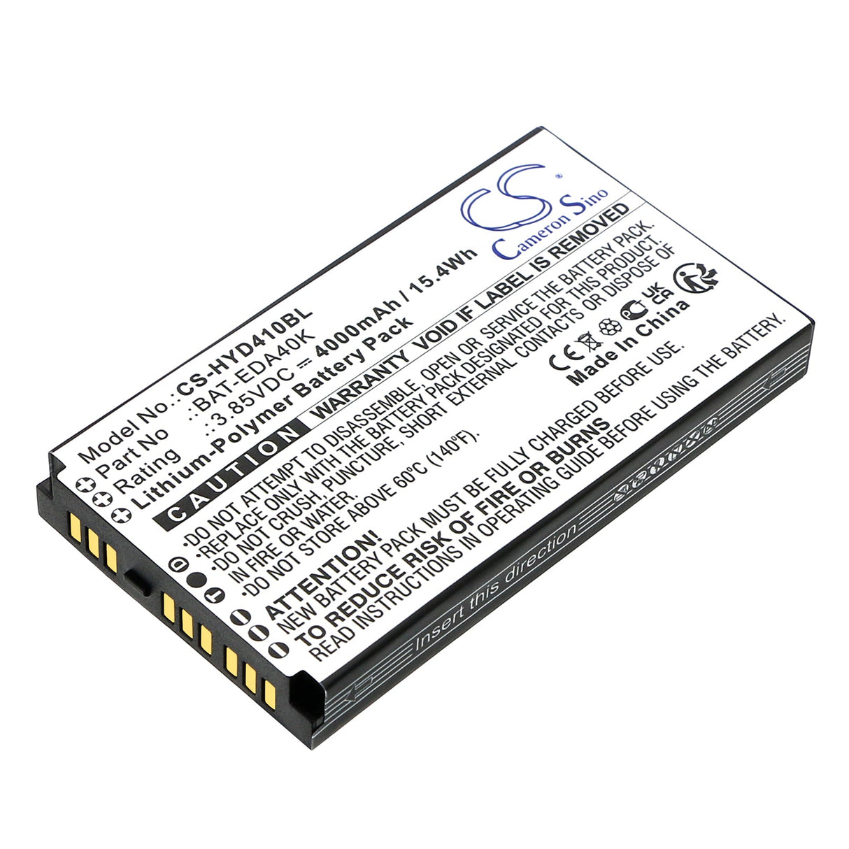 3.85V, Li-Polymer, 4000mAh, Barcode Scanner battery fits Honeywell, Eda40k, 15.4Wh Barcode Scanner Cameron Sino Technology Limited