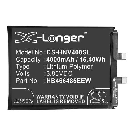 3.85V, Li-Polymer, 4000mAh, SmartPhone battery fits Honor, Huawei, Hb466485eew, View 40, 15.4Wh Mobile, SmartPhone Cameron Sino Technology Limited (Smartphone)