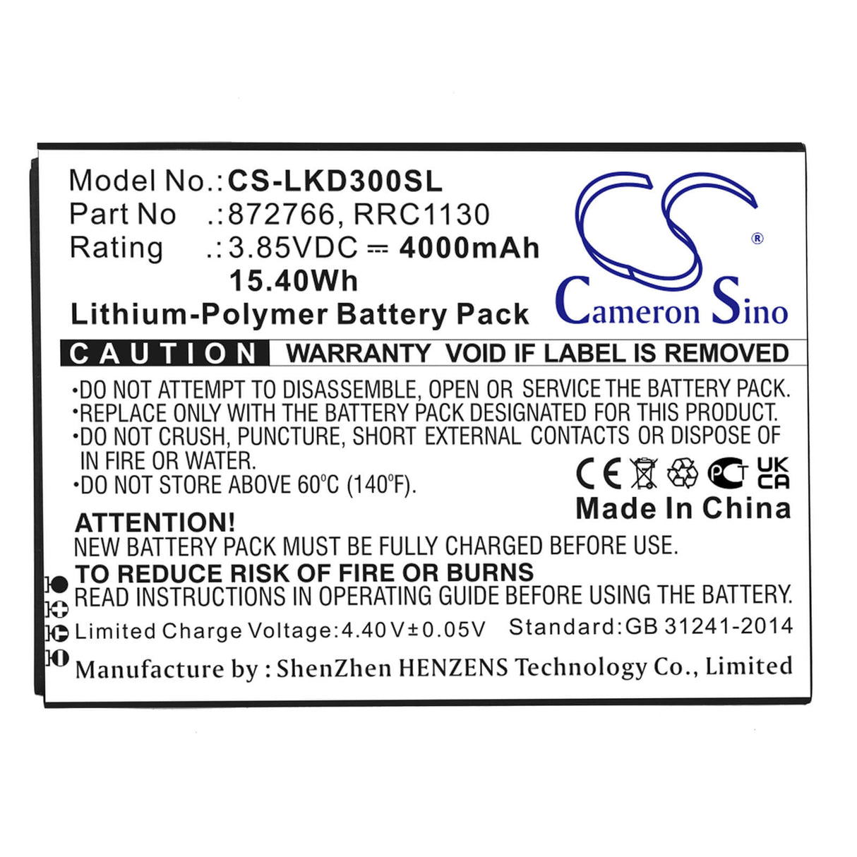 3.85V, Li-Polymer, 4000mAh, Equipment battery fits Fischer, Leica, 1008303, 1007334, Dmp-10-40, 15.4Wh Equipment, Survey, Test Cameron Sino Technology Limited