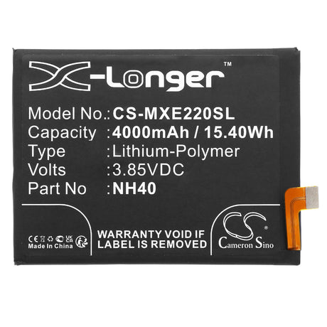 3.85V, Li-Polymer, 4000mAh, SmartPhone battery fits Motorola, Nh40, Moto E22, Moto E22 2022, 15.4Wh Mobile, SmartPhone Cameron Sino Technology Limited (Smartphone)