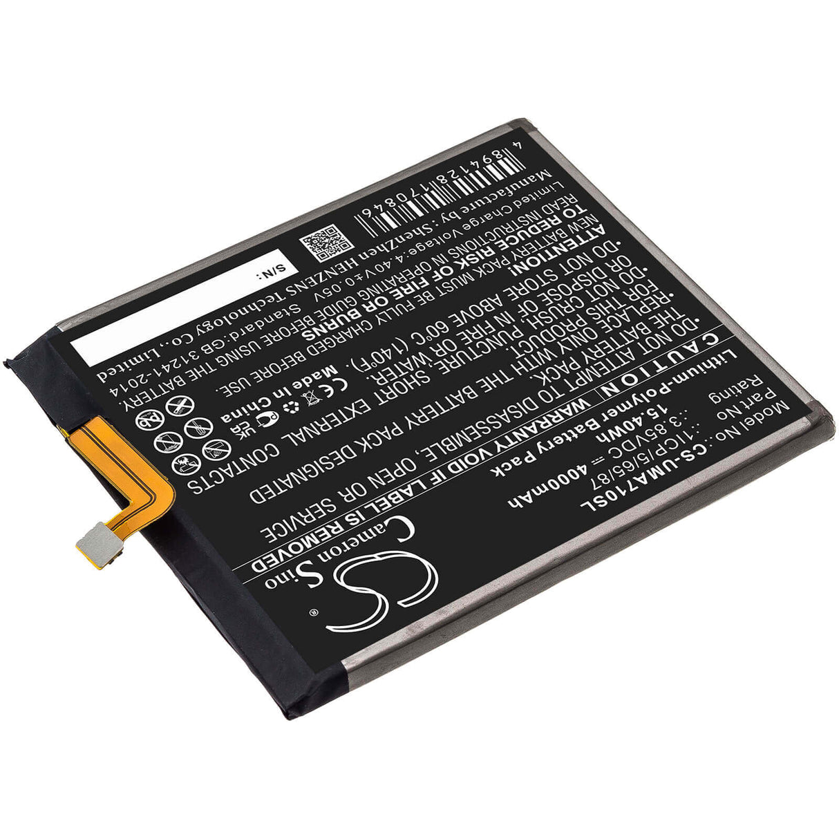 3.85V, Li-Polymer, 4000mAh, SmartPhone battery fits Umi, 1icp/5/65/87, Umidigi A7 Pro, 15.4Wh Mobile, SmartPhone Cameron Sino Technology Limited (Smartphone)