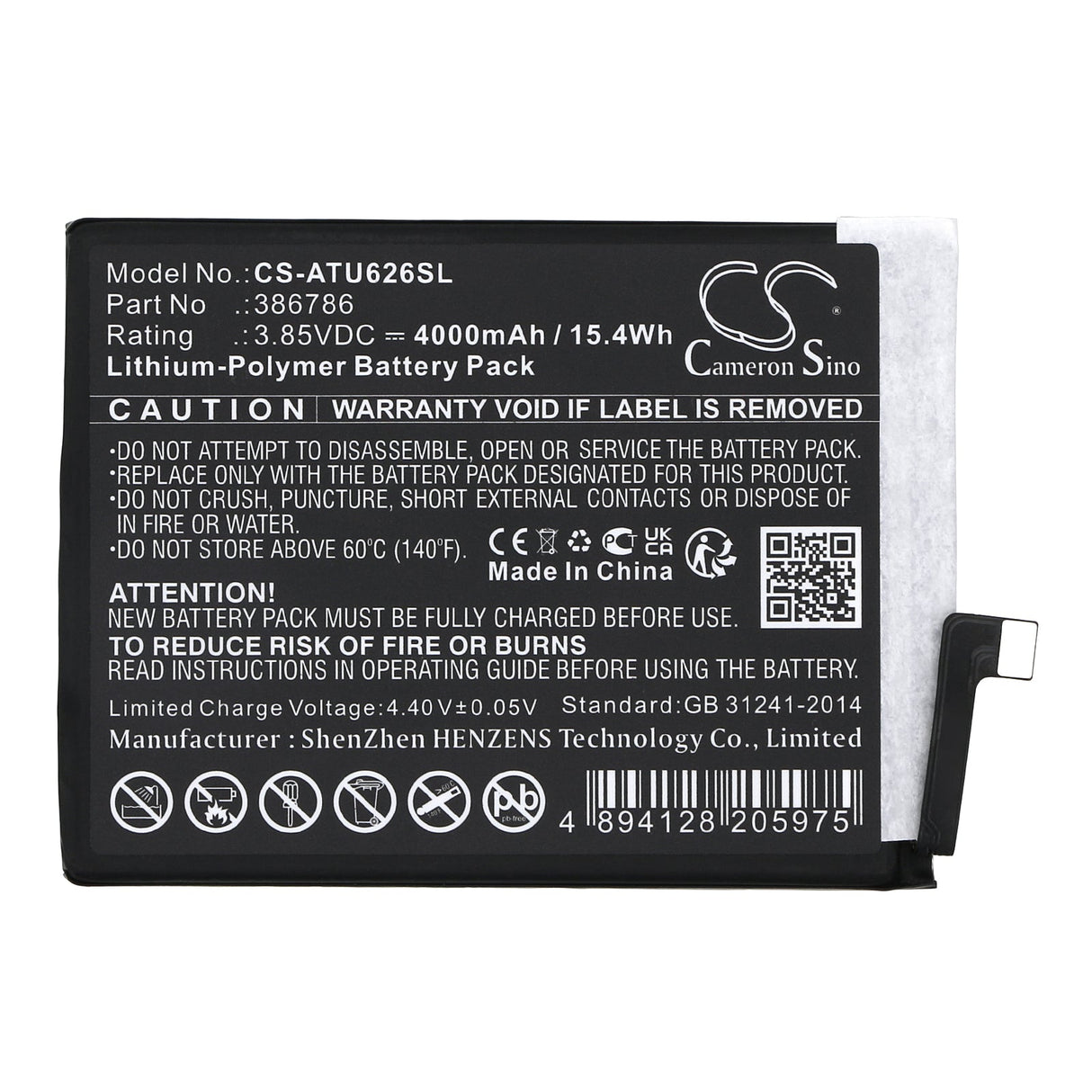 3.85V, Li-Polymer, 4000mAh, SmartPhone battery fits At&t, 386786, Maestro 3, Motivate Max, 15.4Wh Mobile, SmartPhone Cameron Sino Technology Limited (Smartphone)