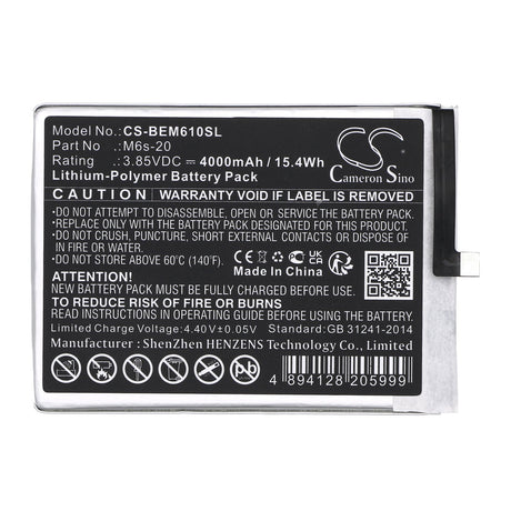 3.85V, Li-Polymer, 4000mAh, SmartPhone battery fits Bea-fon, M6s-20, M6s, M6s Premium, 15.4Wh Mobile, SmartPhone Cameron Sino Technology Limited (Smartphone)