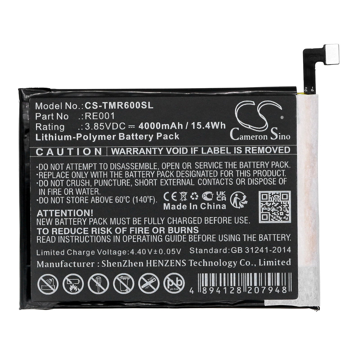 3.85V, Li-Polymer, 4000mAh, SmartPhone battery fits T-mobile, Re001, Revvl 6 5g, Tmaf025g, 15.4Wh Mobile, SmartPhone Cameron Sino Technology Limited (Smartphone)