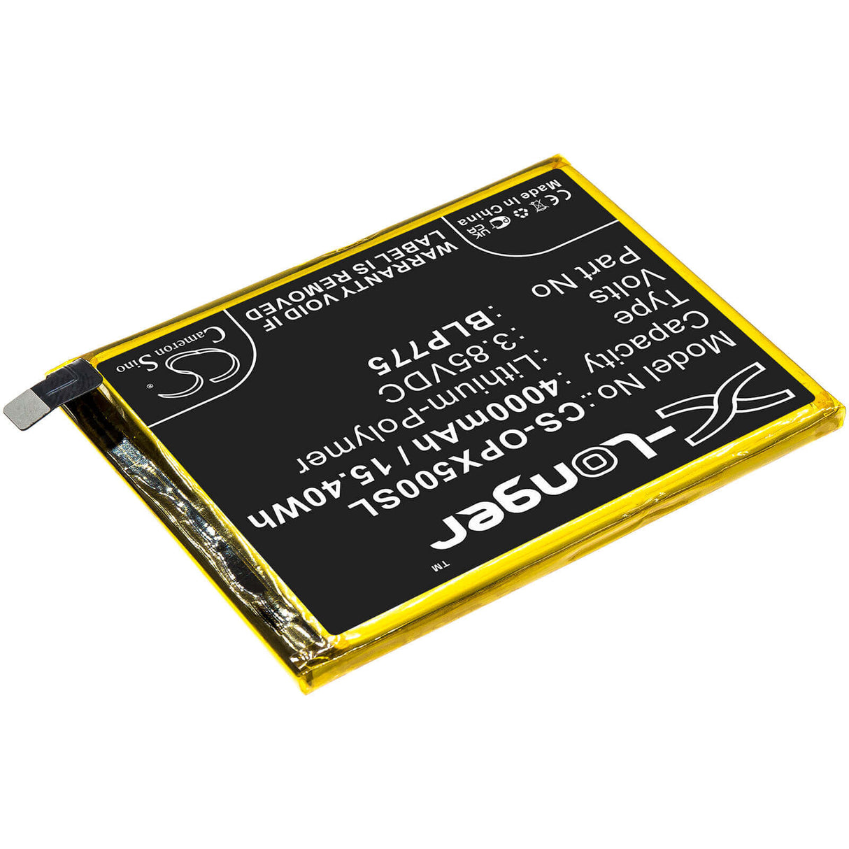 3.85V, Li-Polymer, 4000mAh, SmartPhone battery fits Oppo, Blp775, Realme X50 5g, Rmx2021, 15.4Wh Mobile, SmartPhone Cameron Sino Technology Limited (Smartphone)