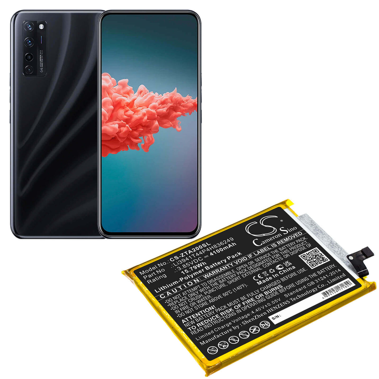 3.85V, Li-Polymer, 4100mAh, SmartPhone battery fits Zte, Li3941t44p4h836249, A2121, A2121g, 15.79Wh Mobile, SmartPhone Cameron Sino Technology Limited (Smartphone)
