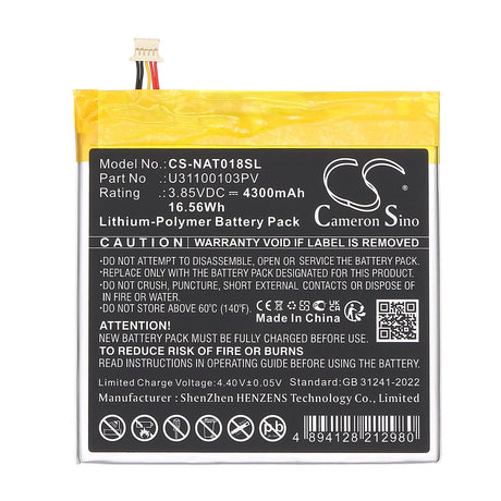 3.85V, Li-Polymer, 4300mAh, Tablet battery fits Onn, U31100103pv, 16.56Wh Tablet Cameron Sino Technology Limited