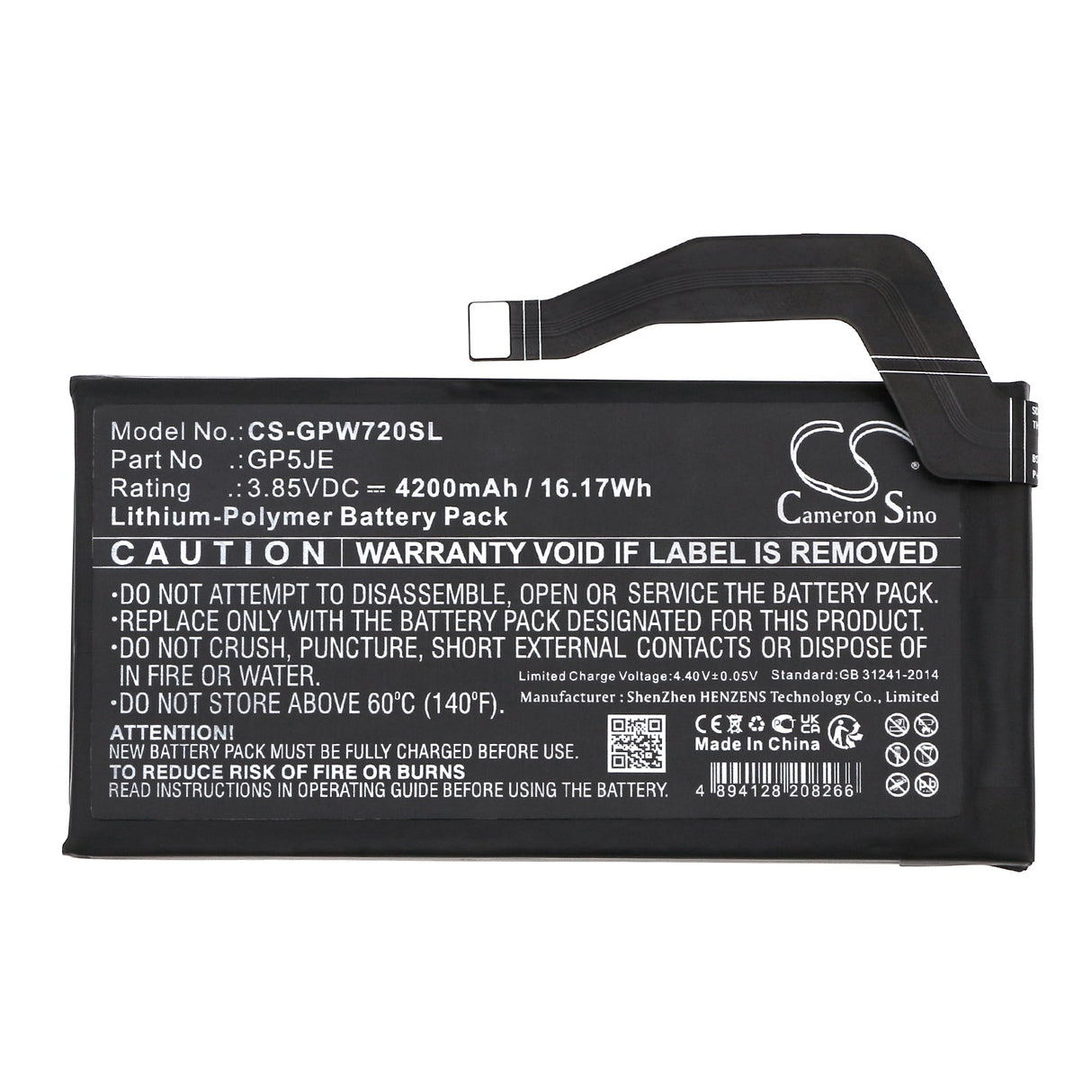 3.85V, Li-Polymer, 4350mAh, SmartPhone battery fits Google, Gp5je, Pixel 7a, 16.75Wh Mobile, SmartPhone Cameron Sino Technology Limited (Smartphone)