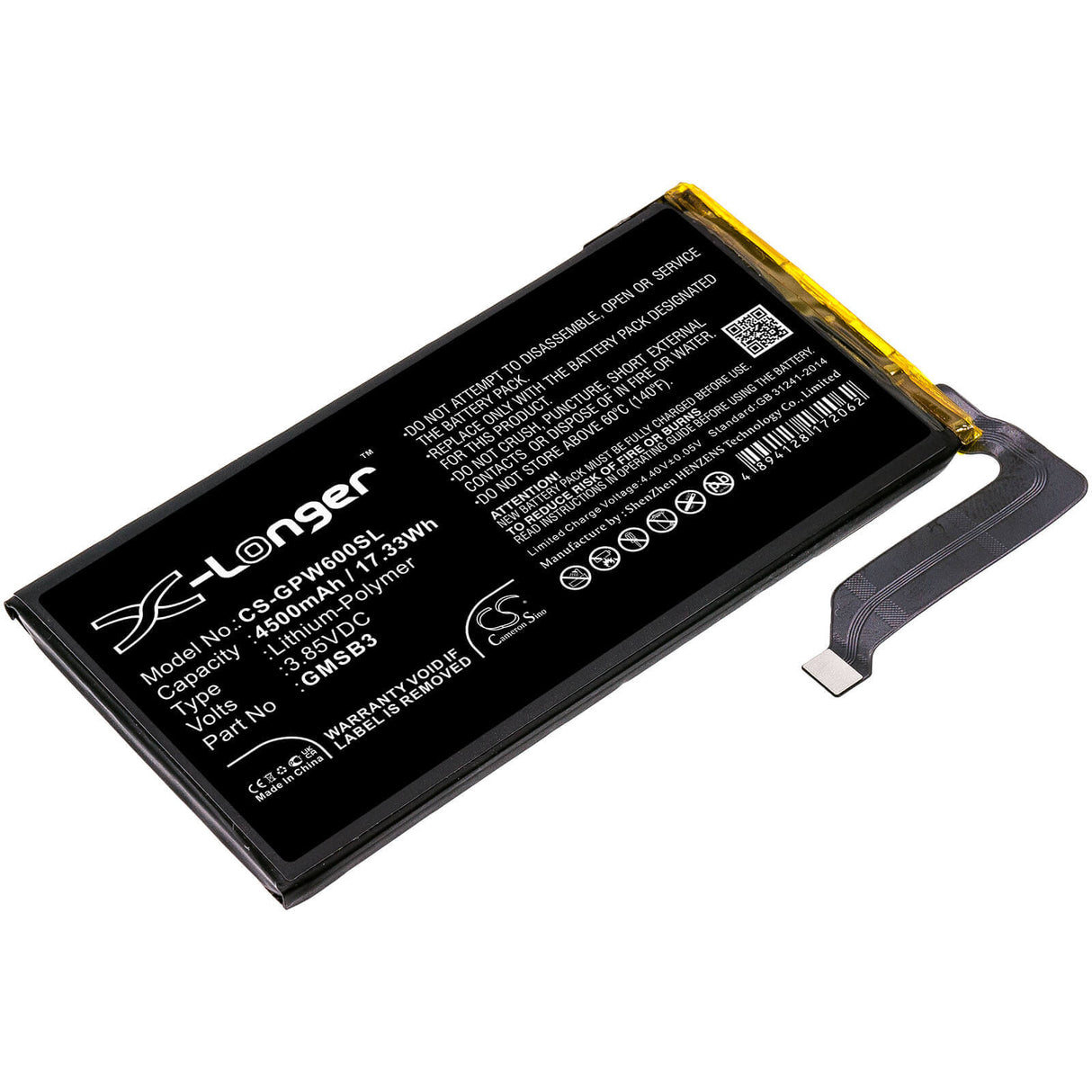 3.85V, Li-Polymer, 4500mAh, SmartPhone battery fits Google, Gmsb3, G9s9b, Gb7n6, 17.33Wh Mobile, SmartPhone Cameron Sino Technology Limited (Smartphone)