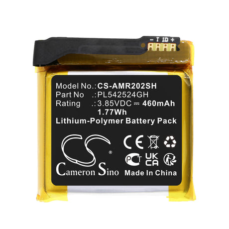 3.85V, Li-Polymer, 460mAh, Smartwatch battery fits Amazfit, Pl542524gh, A2023, Gtr 2e, 1.77Wh Smartwatch Cameron Sino Technology Limited