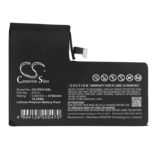 3.85V, Li-Polymer, 4750mAh, SmartPhone battery fits Apple, A3121, A2849, A3105, 18.29Wh Mobile, SmartPhone Cameron Sino Technology Limited (Smartphone)
