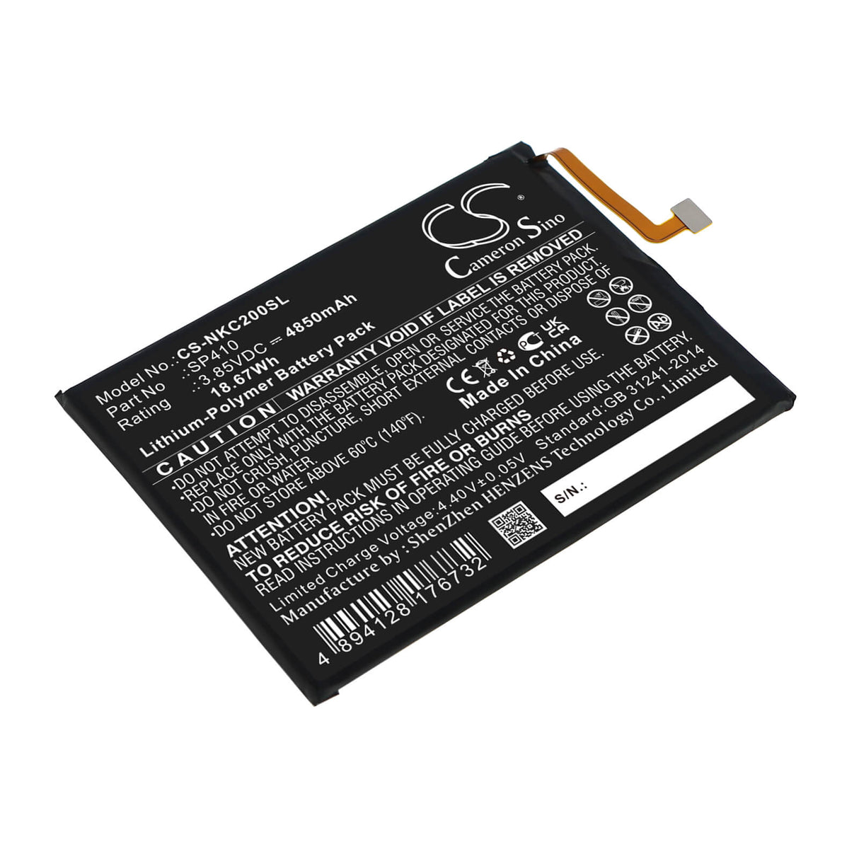 3.85V, Li-Polymer, 4850mAh, SmartPhone battery fits Nokia, Sp410, C20 Plus, Ta-1380, 18.67Wh Mobile, SmartPhone Cameron Sino Technology Limited (Smartphone)