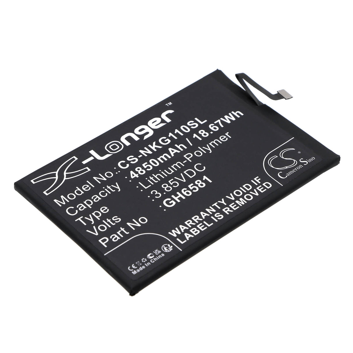 3.85V, Li-Polymer, 4850mAh, SmartPhone battery fits Nokia, Gh6581, G11 Plus, G11 Plus 2022, 18.67Wh Mobile, SmartPhone Cameron Sino Technology Limited (Smartphone)