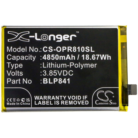 3.85V, Li-Polymer, 4850mAh, SmartPhone battery fits Oppo, Blp841, Realme 8, Realme Q3, 18.67Wh Mobile, SmartPhone Cameron Sino Technology Limited (Smartphone)