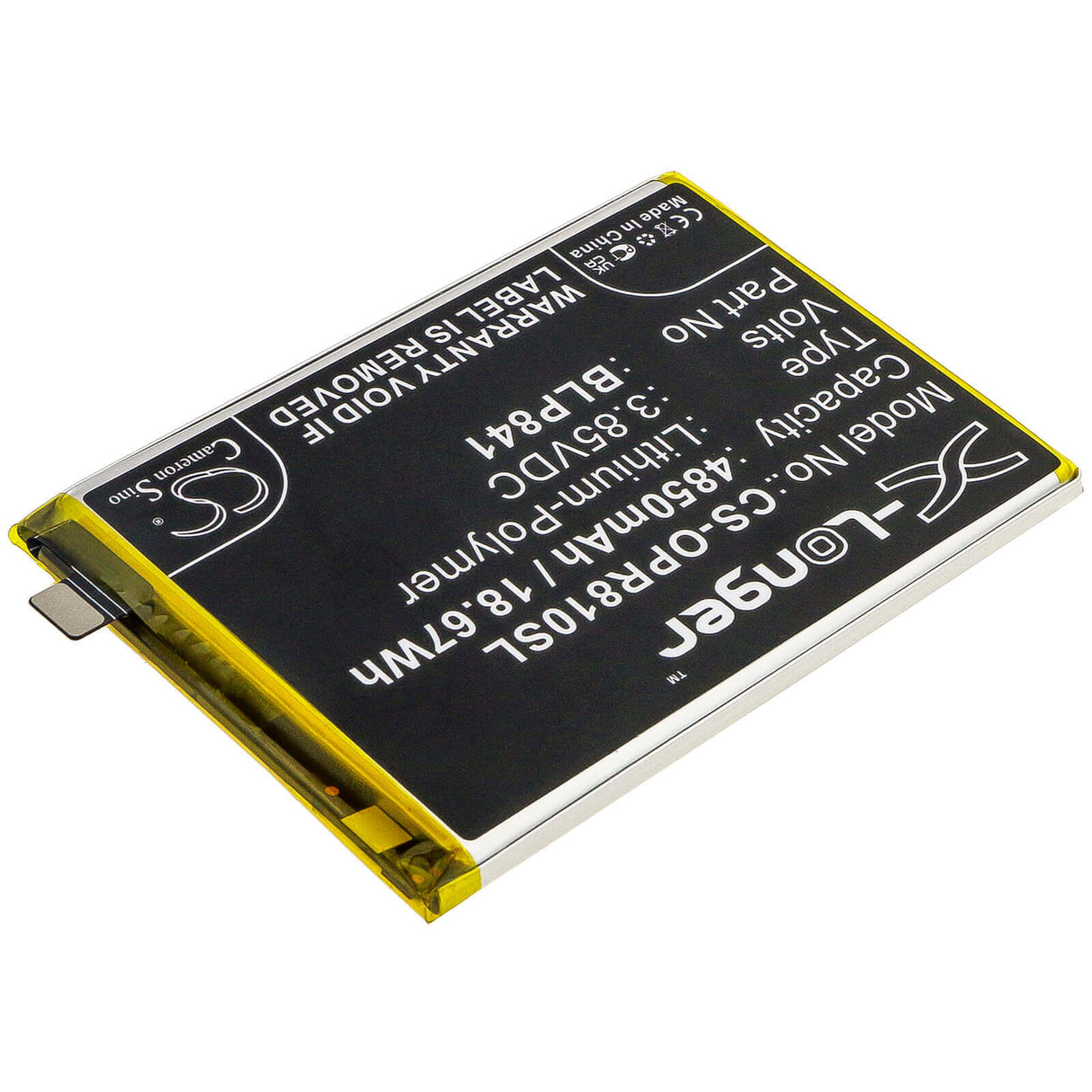 3.85V, Li-Polymer, 4850mAh, SmartPhone battery fits Oppo, Blp841, Realme 8, Realme Q3, 18.67Wh Mobile, SmartPhone Cameron Sino Technology Limited (Smartphone)