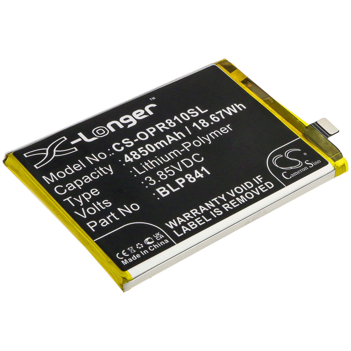 3.85V, Li-Polymer, 4850mAh, SmartPhone battery fits Oppo, Blp841, Realme 8, Realme Q3, 18.67Wh Mobile, SmartPhone Cameron Sino Technology Limited (Smartphone)