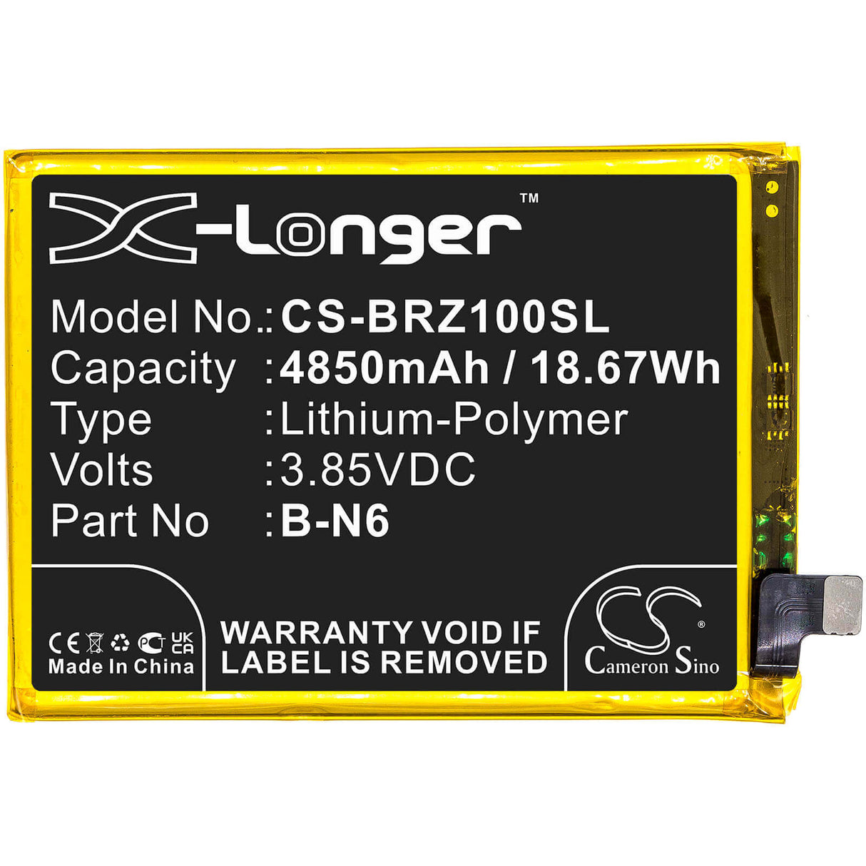 3.85V, Li-Polymer, 4850mAh, SmartPhone battery fits Vivo, B-n6, Iqoo Z1x 5g, V2012, 18.67Wh Mobile, SmartPhone Cameron Sino Technology Limited (Smartphone)