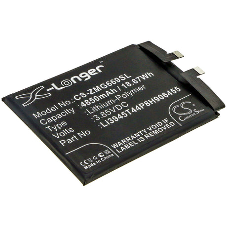 3.85V, Li-Polymer, 4850mAh, SmartPhone battery fits Zte, Li3945t44p8h906455, Nubia Red Magic 6, Nx669j, 18.67Wh Mobile, SmartPhone Cameron Sino Technology Limited (Smartphone)