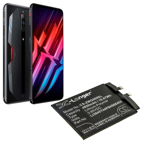 3.85V, Li-Polymer, 4850mAh, SmartPhone battery fits Zte, Li3945t44p8h906455, Nubia Red Magic 6, Nx669j, 18.67Wh Mobile, SmartPhone Cameron Sino Technology Limited (Smartphone)
